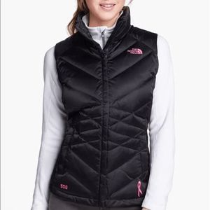 NEW The North Face Pink Ribbon Breast Cancer Black Aconcagua Puffer Vest Size M